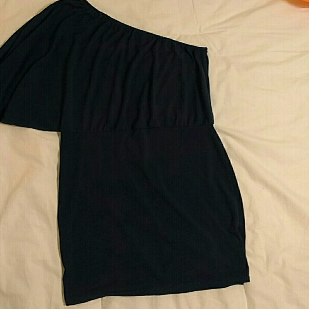 Deep blue-green top/mini dress one sleeve